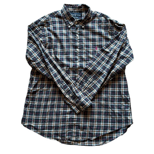 Ralph Lauren Mens XL Custom Fit Dark Green Plaid Shirt